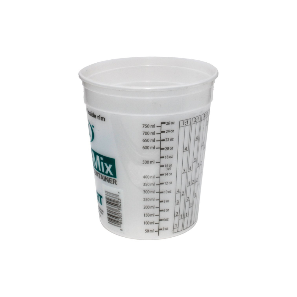 Back of One quart mix and measure container by Leaktite. Available at Cincinnati Color Paint & Coatings in Cincinnati Ohio.