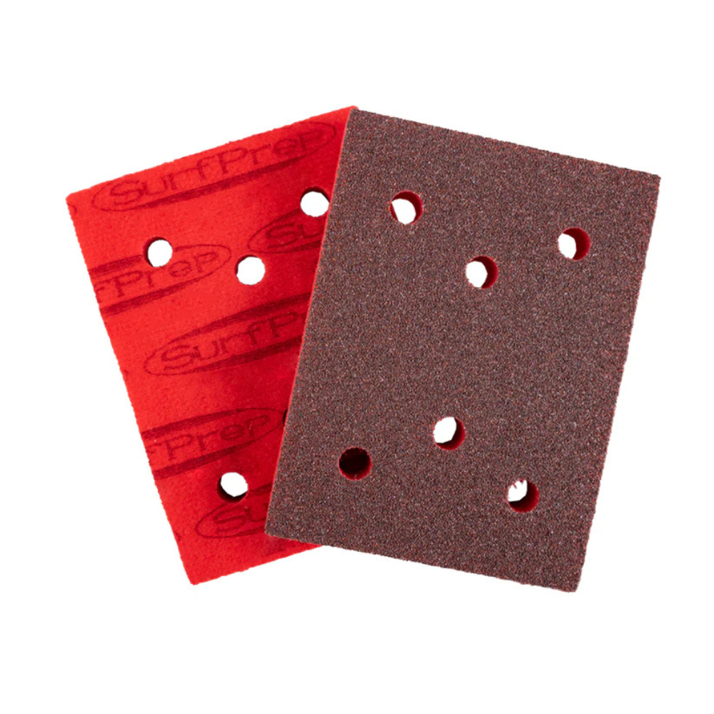 SurfPrep ProFoam sanding pads in 5mm Thin, 10mm Firm, and 1/2" Squishy thicknesses for flat surfaces, profiles, and curved detail work.
