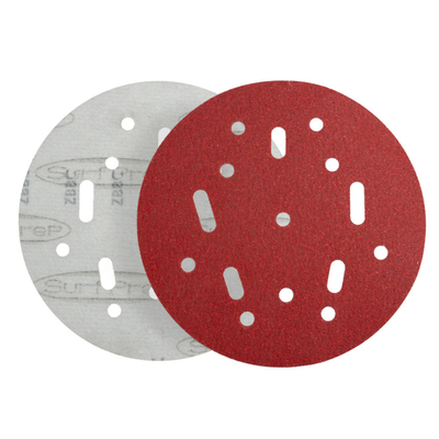 SurfPrep Red Riptide Paper Abrasive Discs with C-weight backing for aggressive sanding on wood, coatings, and composite surfaces.