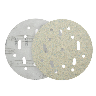 White Lightning ceramic aluminum oxide abrasive sanding discs with hook-and-loop backing for fast, efficient material removal.