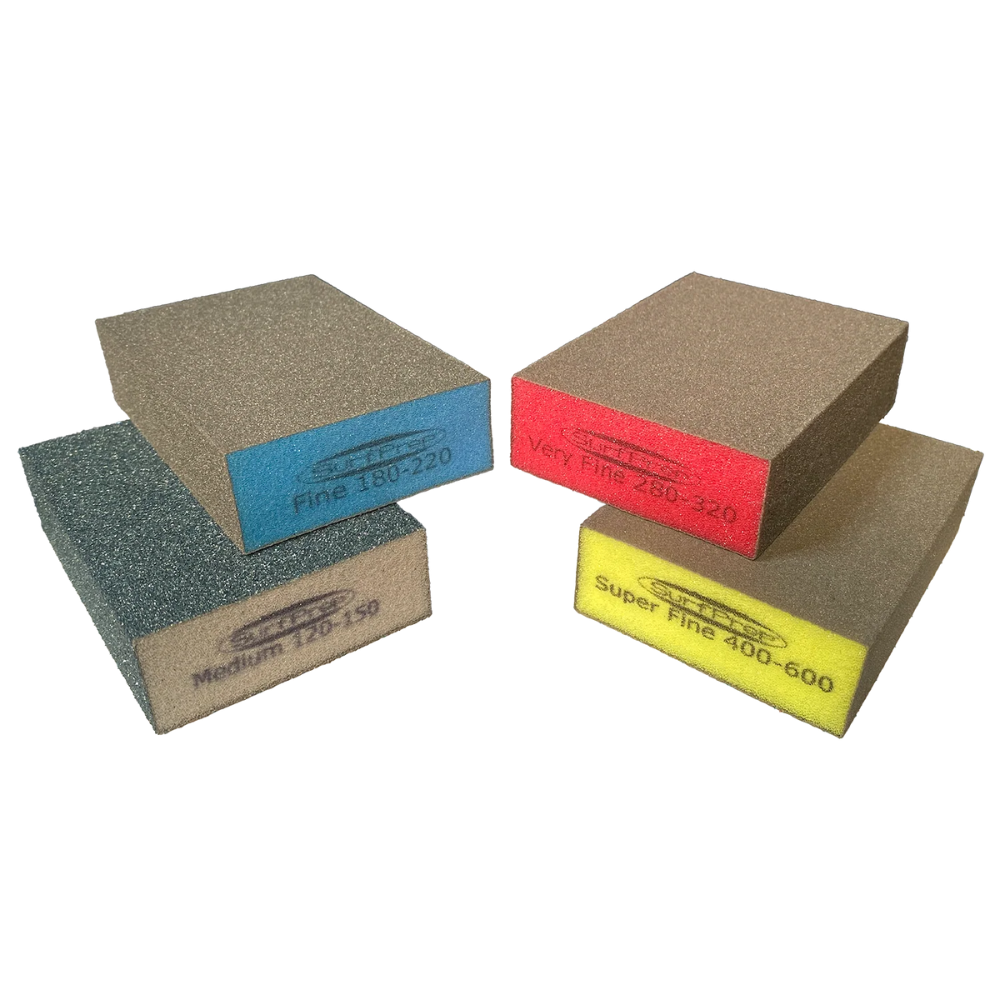 SurfPrep color-coded sanding block designed for ergonomic, multipurpose sanding on flat surfaces and corners.
