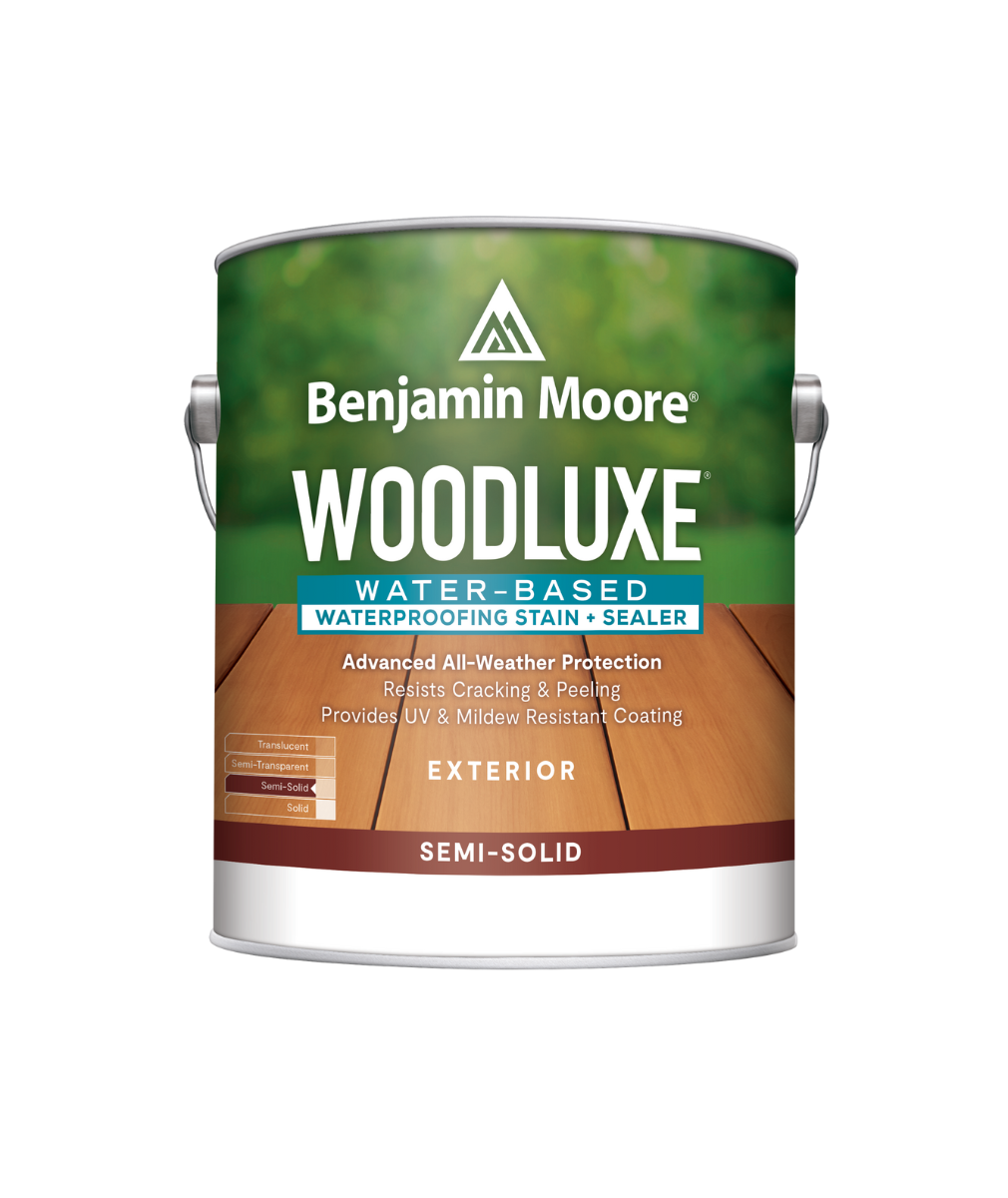 Benjamin Moore Woodluxe® Water-Based Semi-Solid Exterior Stain available at Cincinnati Color Company.