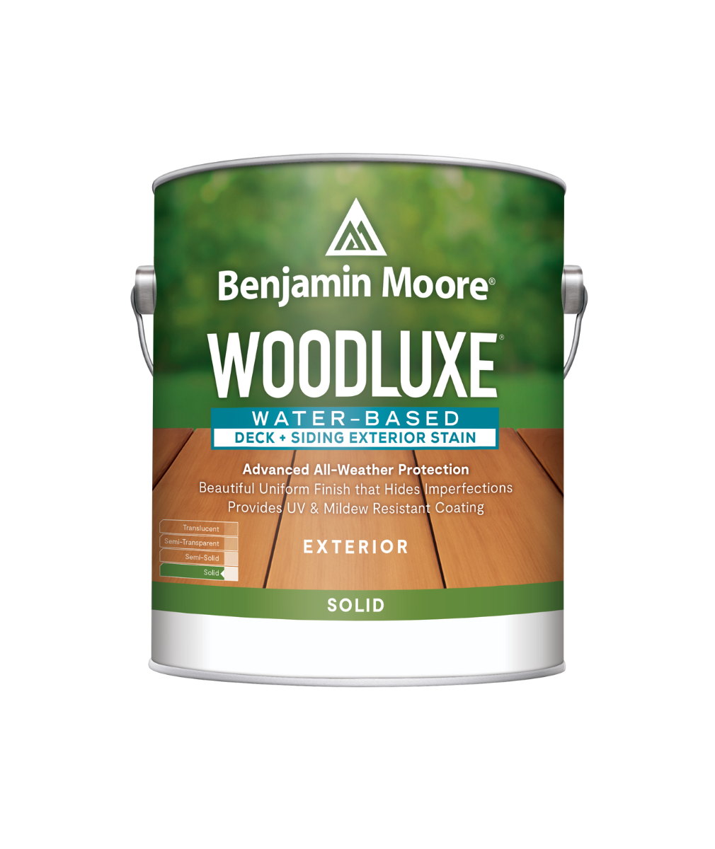 Benjamin Moore Woodluxe® Water-Based Solid Exterior Stain available at Cincinnati Color Company.