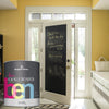 View from the inside of an entrance with a front door that has been painted using Benjamin Moore's Chalkboard Paint.