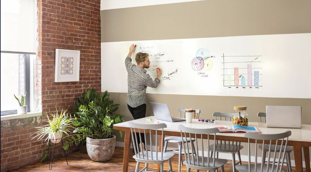 Benjamin Moore - Because sometimes a pen and paper are just not enough.  Notable® Dry Erase Paint lets your ideas run wild all over the walls. Opt  for the classic whiteboard look