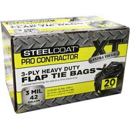 42 Gallon 3 Mil Black Flap Tie Contractor Bags (20 count)